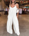 Plain Adjustable Strap Wide Leg Jumpsuit Casual Loose Fit Romper beige