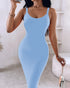 Spaghetti Strap U-Neck Casual Maxi Dress Slim Fit Cami Vacation Dress blue
