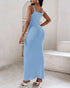 Spaghetti Strap U-Neck Casual Maxi Dress Slim Fit Cami Vacation Dress blue