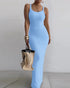 Spaghetti Strap U-Neck Casual Maxi Dress Slim Fit Cami Vacation Dress blue