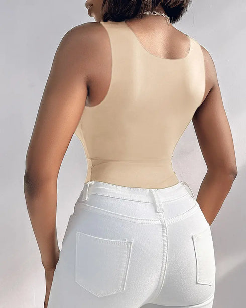 ChicMe ContourX U Neck Shapewear Built-in Bra Sleeveless High Strechy Slim Fit Tank BodySuits nude