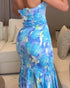 Floral Print Bandeau Sleeveless Shirred Hollow-out Maxi Dress blue
