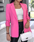 Notched Collar Roll Up Sleeve Blazer Coat pink