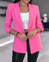 Notched Collar Roll Up Sleeve Blazer Coat pink