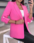 Notched Collar Roll Up Sleeve Blazer Coat pink