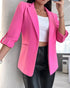 Notched Collar Roll Up Sleeve Blazer Coat pink