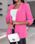 Notched Collar Roll Up Sleeve Blazer Coat pink