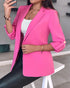 Notched Collar Roll Up Sleeve Blazer Coat pink