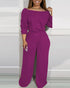 Off Shoulder V-Back Elastic Waist Pockets Design Jumpsuit Casual Drop Shoulder Cinched Waist Wide Leg Jumpsuit hot pink
