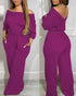 Off Shoulder V-Back Elastic Waist Pockets Design Jumpsuit Casual Drop Shoulder Cinched Waist Wide Leg Jumpsuit hot pink