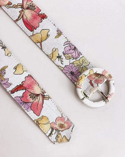 2 Pieces Outfit Floral Placement Print Stand Collar Button Button Front Lantern Sleeve Top and Casual Elastic Back Waist Shorts Set with Belt pink