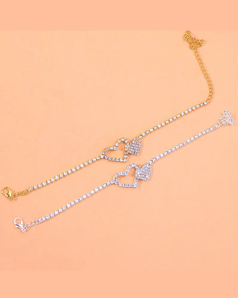1pc Rhinestone Love Pendant Chain Anklet gold