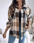 Vintage Plaid Print Turn-down Collar Button Front Jacket Casual Flap Pockets Design Loose Brushed Shirt Coat khaki