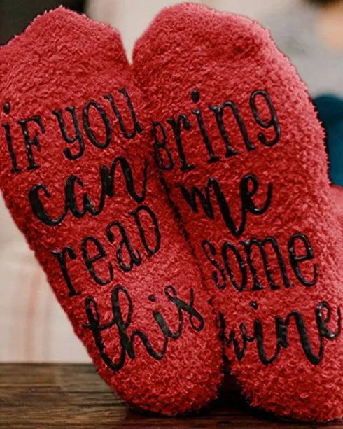 1Pair Funny Letter Print Crew Socks red