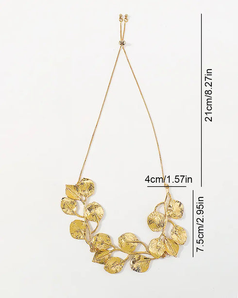 2 Pieces Jewellery Set Metal Leaf Necklace and Flower Earrings Set gold