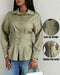Turn-down Collar Long Sleeve Button Front Blouse Casual Back Criss Cross Tied Detail Fishtail Shirt green