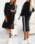 3 Pieces Outfit Sporty Striped Long Sleeve Baseball Coat and Ribbed Knit Tank with Slim Fit Slit Skirt Set black