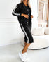 3 Pieces Outfit Sporty Striped Long Sleeve Baseball Coat and Ribbed Knit Tank with Slim Fit Slit Skirt Set black