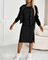 3 Pieces Outfit Sporty Striped Long Sleeve Baseball Coat and Ribbed Knit Tank with Slim Fit Slit Skirt Set black