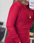 Round Neck Long Sleeve Vertical Pit Texture Top and Casual Wide Leg Pants Set red