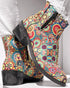 Vintage Floral Tribal Pattern Zipper Back Ankle Boots Multicolor
