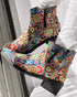 Vintage Floral Tribal Pattern Zipper Back Ankle Boots Multicolor