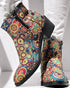 Vintage Floral Tribal Pattern Zipper Back Ankle Boots Multicolor