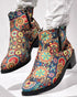 Vintage Floral Tribal Pattern Zipper Back Ankle Boots Multicolor