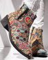 Vintage Floral Tribal Pattern Zipper Back Ankle Boots Multicolor