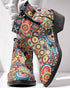 Vintage Floral Tribal Pattern Zipper Back Ankle Boots Multicolor