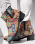 Vintage Floral Tribal Pattern Zipper Back Ankle Boots Multicolor