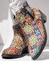Vintage Floral Tribal Pattern Zipper Back Ankle Boots Multicolor
