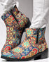 Vintage Floral Tribal Pattern Zipper Back Ankle Boots Multicolor