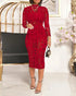 Mock Neck Long Sleeve Hollow Out Bodycon Dress Sexy Party Dress red