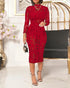 Mock Neck Long Sleeve Hollow Out Bodycon Dress Sexy Party Dress red