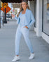3PCS Batwing Sleeve Cardigan With Asymmetrical Neck Tank Top & Stretchy Waist Pants Set Lighted Blue