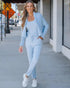 3PCS Batwing Sleeve Cardigan With Asymmetrical Neck Tank Top & Stretchy Waist Pants Set Lighted Blue