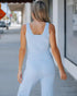 3PCS Batwing Sleeve Cardigan With Asymmetrical Neck Tank Top & Stretchy Waist Pants Set Lighted Blue
