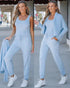 3PCS Batwing Sleeve Cardigan With Asymmetrical Neck Tank Top & Stretchy Waist Pants Set Lighted Blue