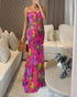 Floral Print Bandeau Sleeveless Shirred Hollow-out Maxi Dress Multicolor