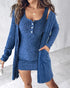 2 Pieces Outfit U-Neck Thick Strap Button Front Slim Fit Ribbed Knit Dress and Casual Long Sleeve Pockets Design Open Front Cardigan Coat Set blue