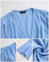 2 Pieces V Neck Button Decor Bell Sleeve Top and Casual Drawstring Stechy Waist Shorts Set blue