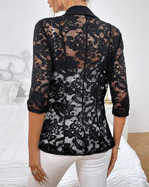 Guipure Lace V-Neck Spaghetti Strap Top black