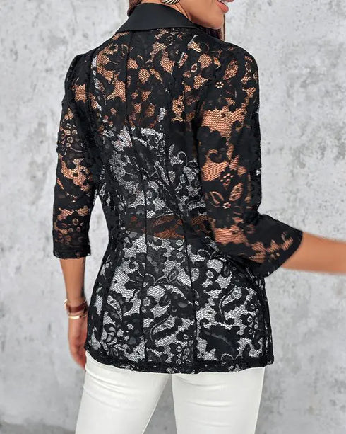 Guipure Lace V-Neck Spaghetti Strap Top black