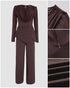 Cowl Neck Asymmetrical Textured Patchwork Cinched Waist Jumpsuit Casual Zipper Back Wide Leg Jumpsuit coffee