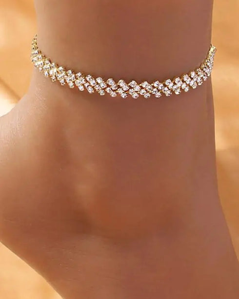 1pc Asymmetrical Rhinestone Fashion Jewelry Beach Anklet gold