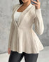 Shawl Collar Cable Textured Single Breasted Ruffle Hem Coat Light Khaki