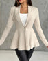 Shawl Collar Cable Textured Single Breasted Ruffle Hem Coat Light Khaki