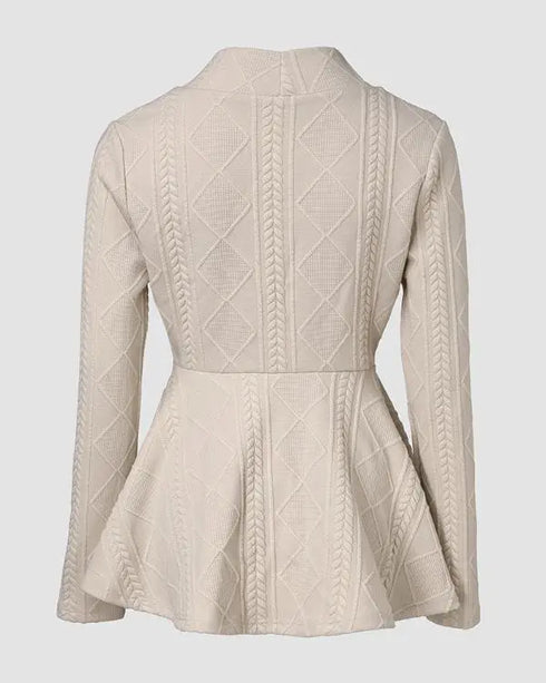 Shawl Collar Cable Textured Single Breasted Ruffle Hem Coat Light Khaki