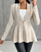 Shawl Collar Cable Textured Single Breasted Ruffle Hem Coat Light Khaki